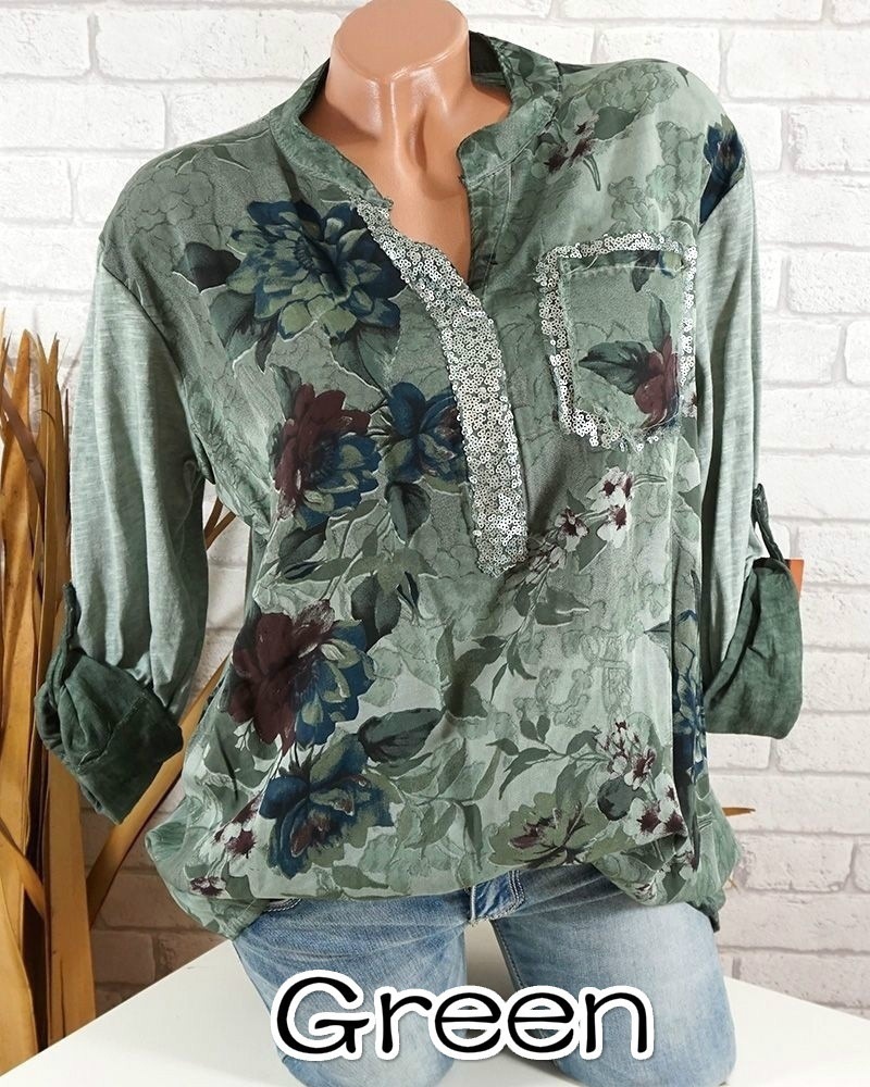 Women's Floral Shirt - Colorful Floral Shirt / Long Sleeves