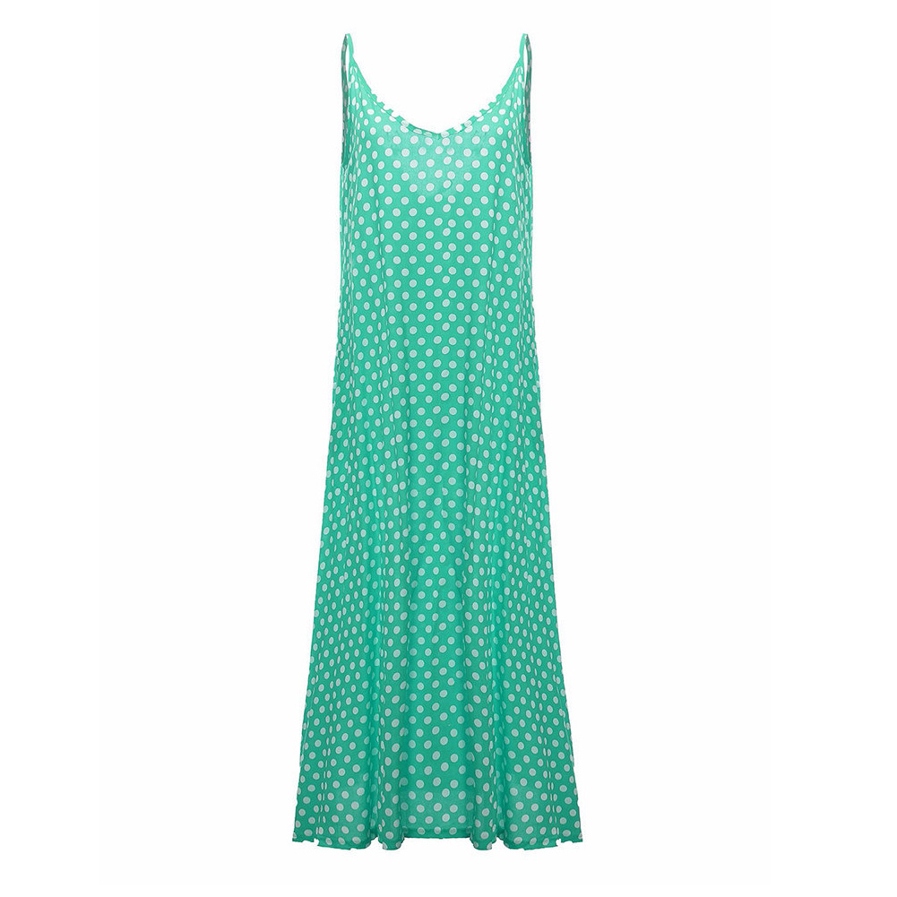 Women Summer Beach Maxi Dress Plus Size Spaghetti Strap Sleeveless Polka Dot Loose Long Sundress Green