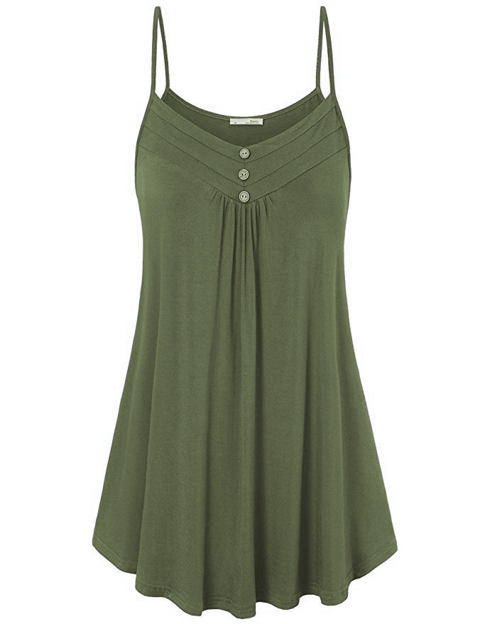 Plus Size Women Tank Tops Summer Casual Spaghetti Strap Button Vest Sleeveless T Shirt army green