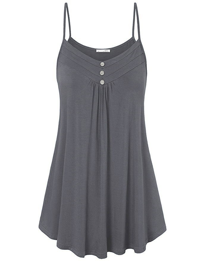 Plus Size Women Tank Tops Summer Casual Spaghetti Strap Button Vest Sleeveless T Shirt gray