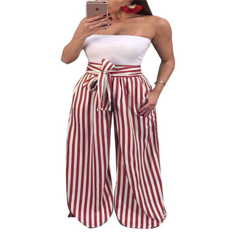 womens striped wide leg pants