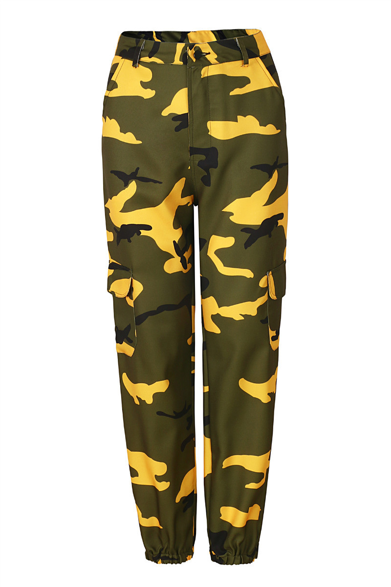 camo cargo pants yellow