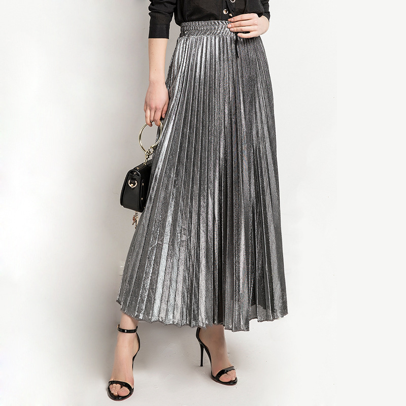 metallic long pleated skirt