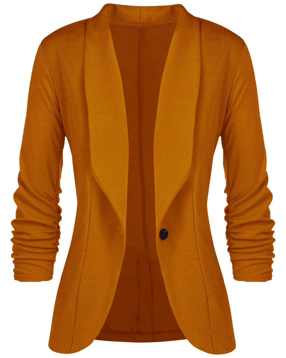 Women Slim Suit Coat 3/4 Sleeve One Button Casual Office Business Blazer Jacket Outwear Earthy Yellow