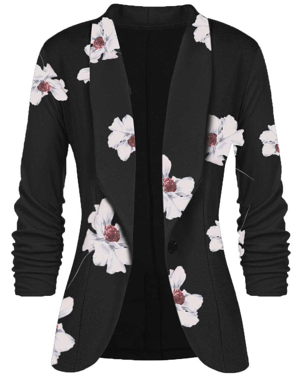Women Slim Suit Coat 3/4 Sleeve One Button Casual Office Business Blazer Jacket Outwear Floral