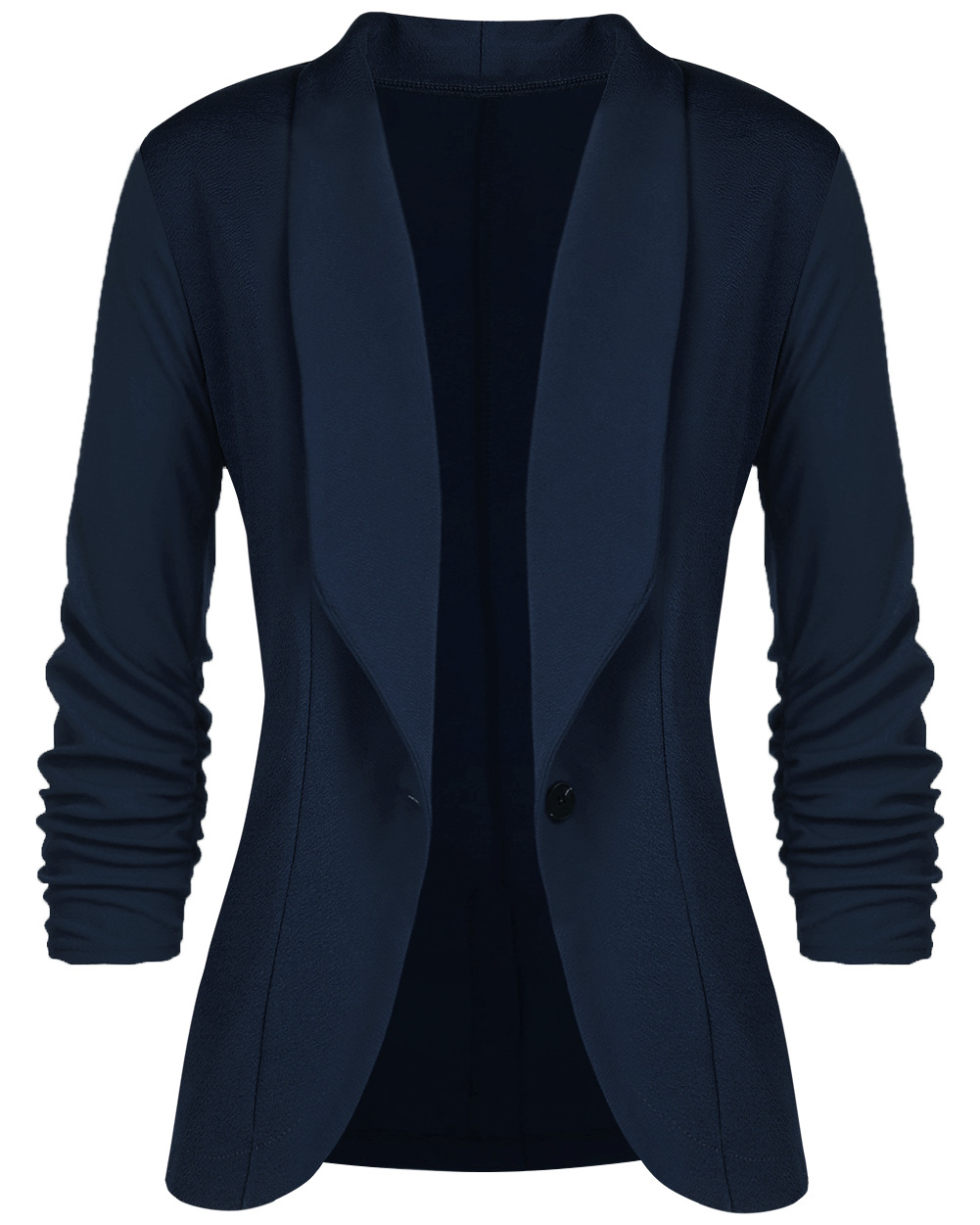Women Slim Suit Coat 3/4 Sleeve One Button Casual Office Business Blazer Jacket Outwear Navy Blue