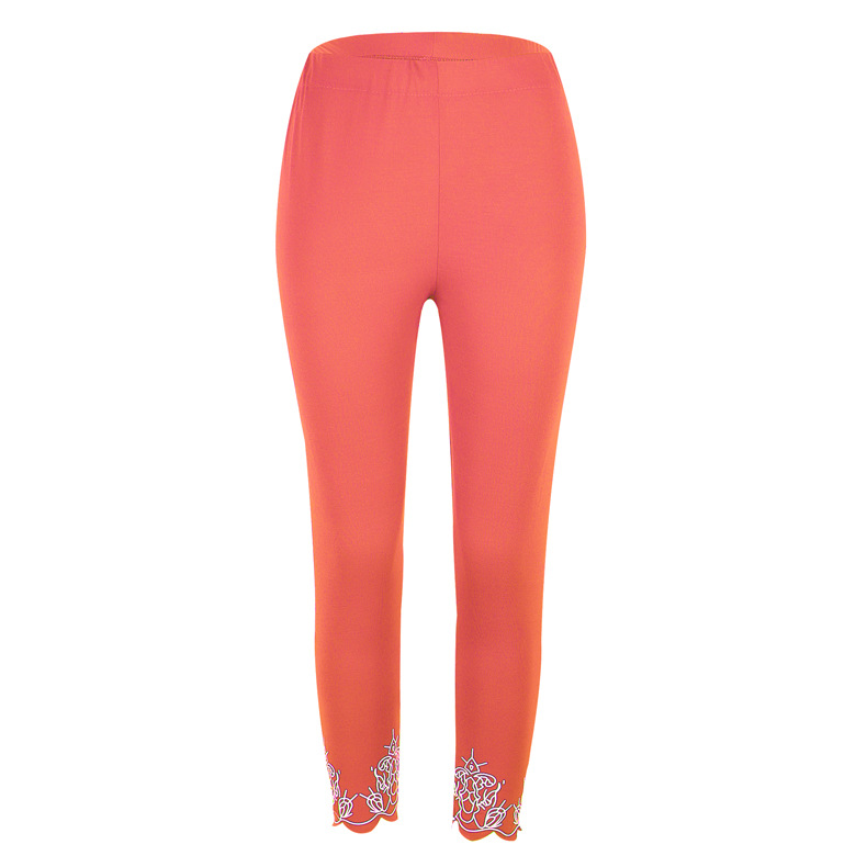 Women Leggings Floral Lace Hollow Out Slim Skinny Casual Plus Size Pencil Pants orange