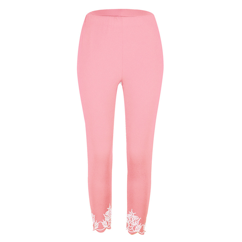 Women Leggings Floral Lace Hollow Out Slim Skinny Casual Plus Size Pencil Pants pink