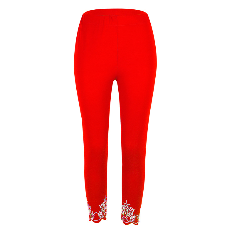 Women Leggings Floral Lace Hollow Out Slim Skinny Casual Plus Size Pencil Pants red