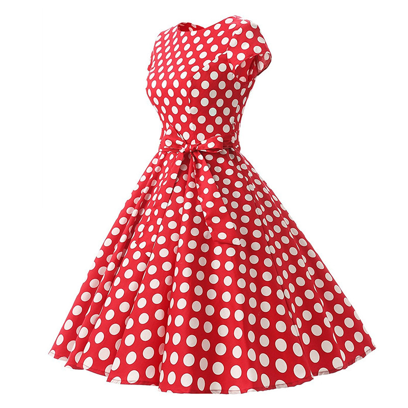 Vintage Polka Dot Dress Women Summer Short Sleeve Belted