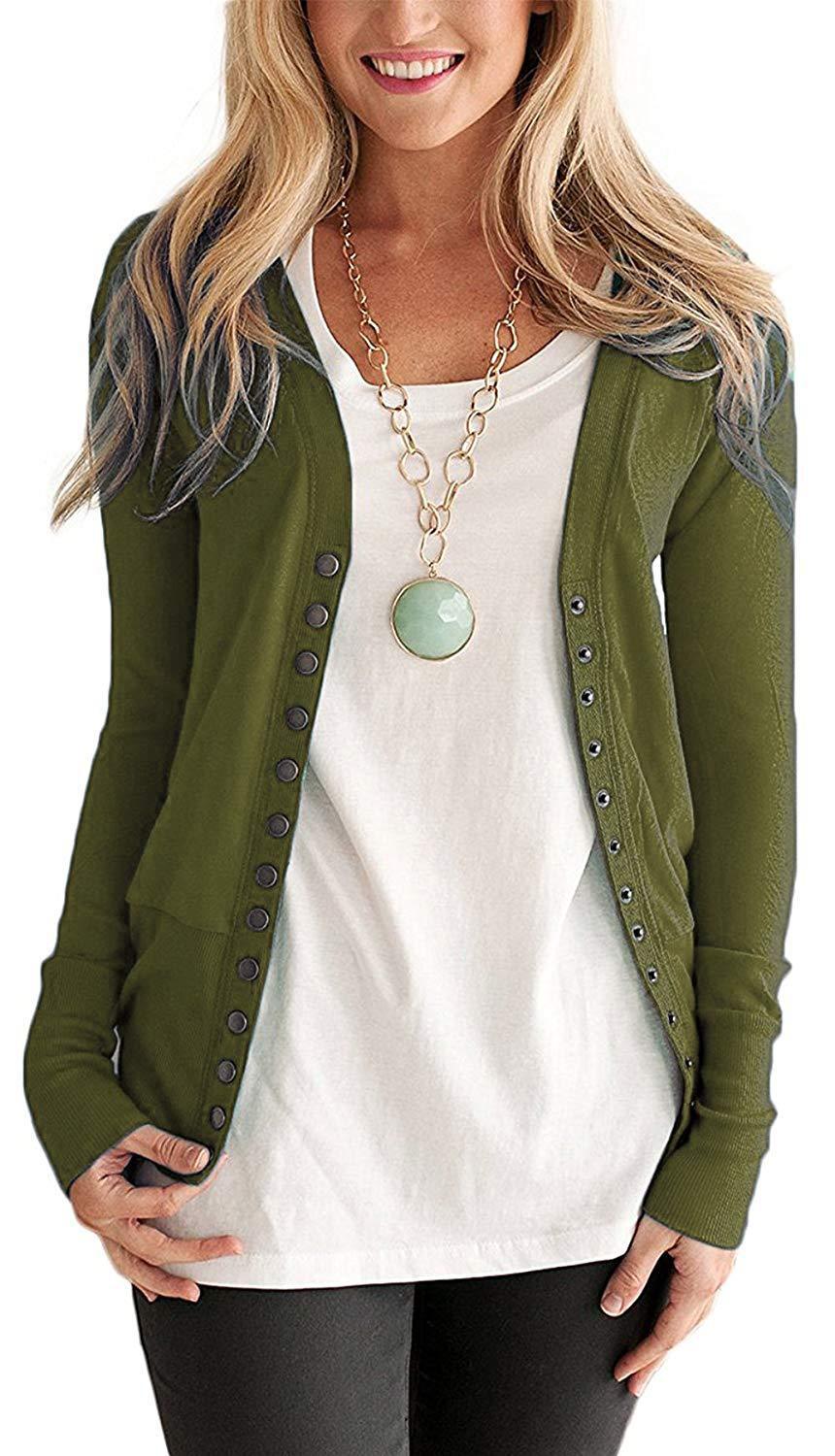 Women Cropped Cardigan V Neck Long Sleeve Button Slim Short Sweater Coat Jacket moss green