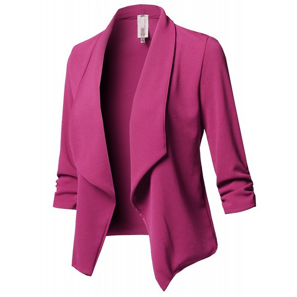 Women Suit Coat Casual Long Sleeve Autumn Work Office Business Slim Basic Long Blazer Jacket Outerwear Hot Pink