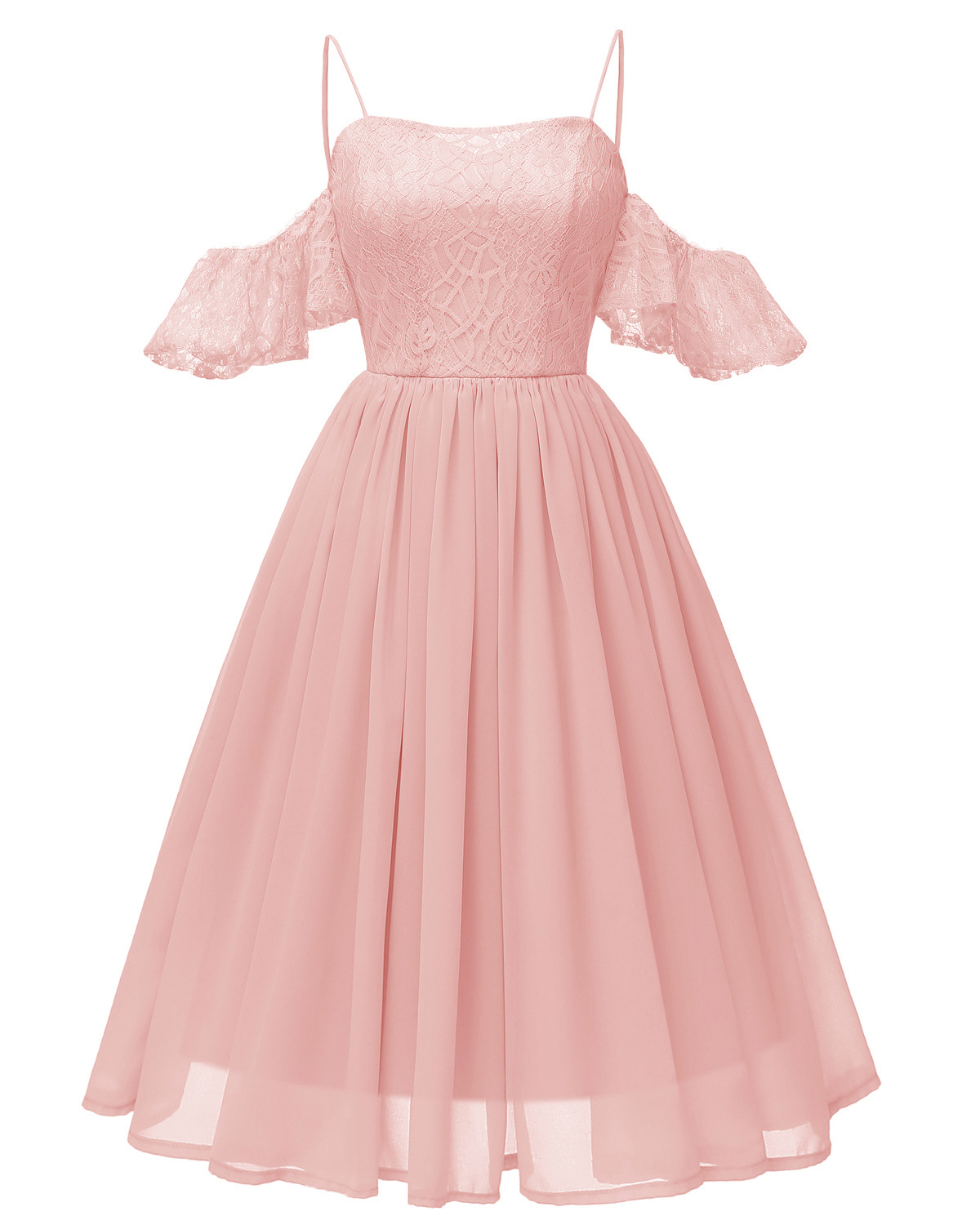 pink dress with ruffle sleeves