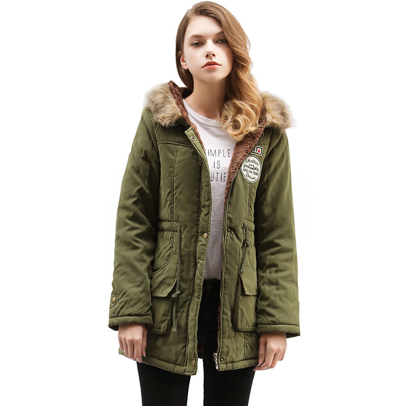 Winter Women Cotton Coat Parka Casual Military Hooded Thicken Warm Long Slim Female Jacket Outwear Army Green