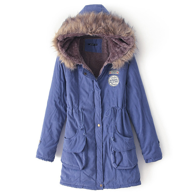 Winter Women Cotton Coat Parka Casual Military Hooded Thicken Warm Long Slim Female Jacket Outwear blue