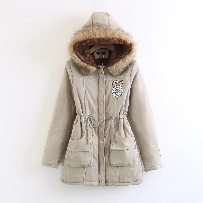 Winter Women Cotton Coat Parka Casual Military Hooded Thicken Warm Long Slim Female Jacket Outwear khaki