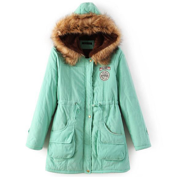  Winter Women Cotton Coat Parka Casual Military Hooded Thicken Warm Long Slim Female Jacket Outwear light green