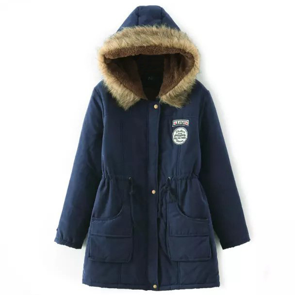 Winter Women Cotton Coat Parka Casual Military Hooded Thicken Warm Long Slim Female Jacket Outwear navy blue