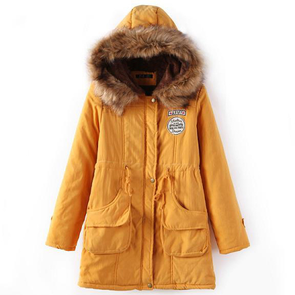  Winter Women Cotton Coat Parka Casual Military Hooded Thicken Warm Long Slim Female Jacket Outwear yellow