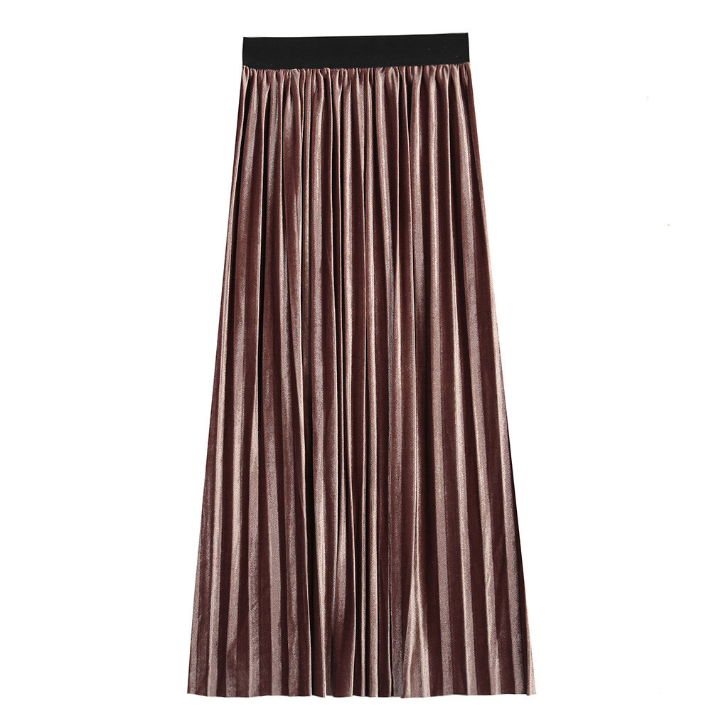 Women Velvet Pleated Skirt Autumn Winter Elastic High Waist Streetwear ...