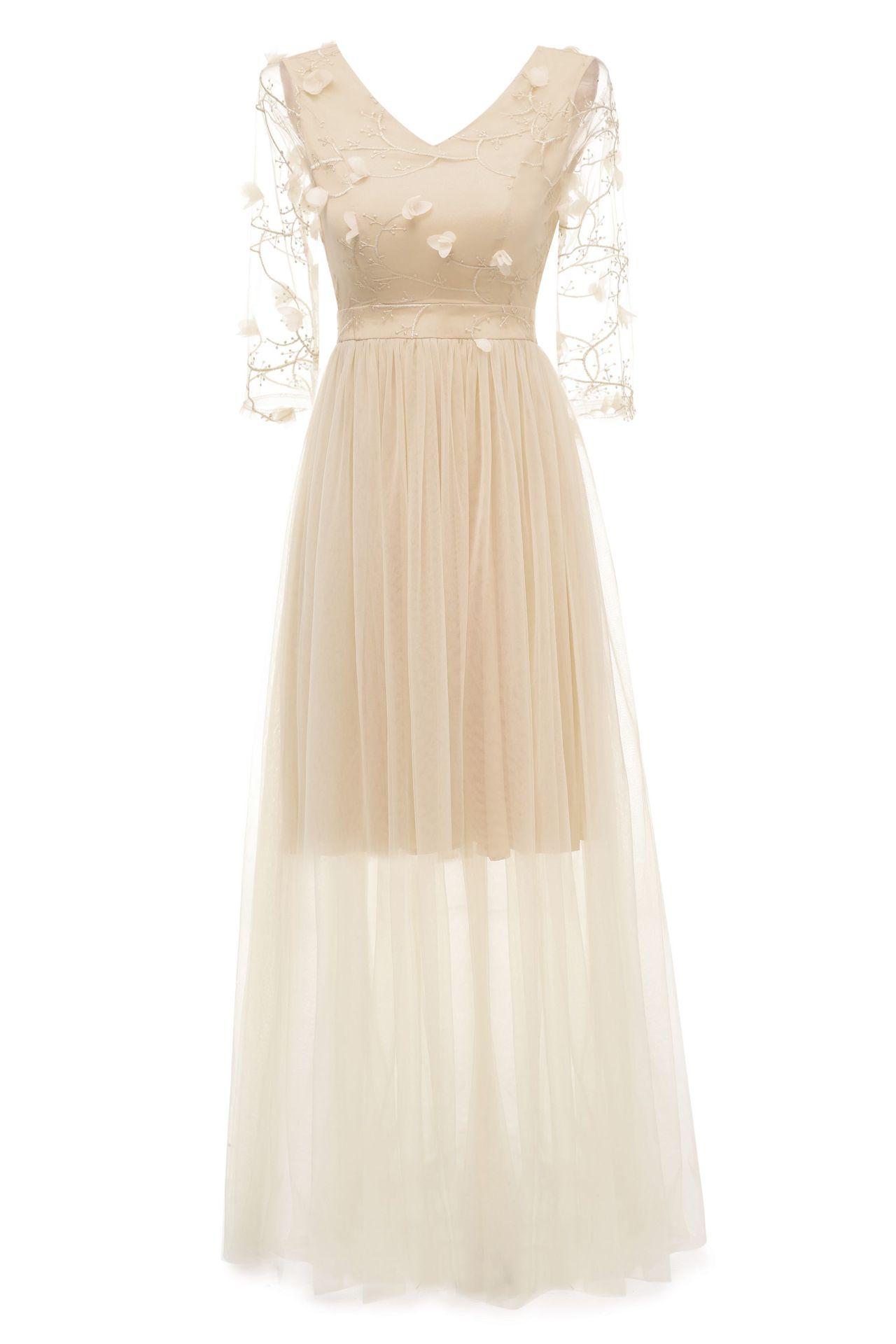 champagne color maxi dress