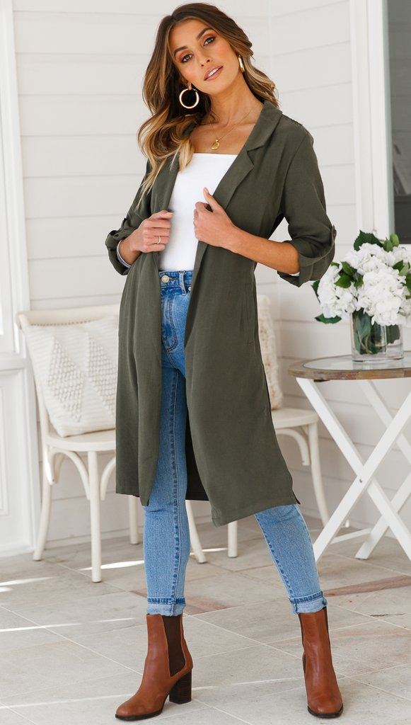 Women Trench Coat Autumn Turn Down Collar Long Sleeve Side Split Belted Casual Long Jacket Outerwear Army Green Women Trench Coat Autumn Turn Down Collar Long Sleeve Side Split Belted Casual Long Jacket Outerwear Army Green