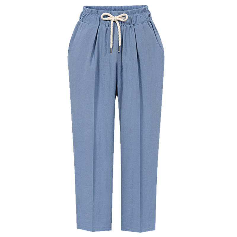  Women Harem Pants Autumn Drawstring High Waist Ankle Length Plus Size Casual Loose Trousers light blue