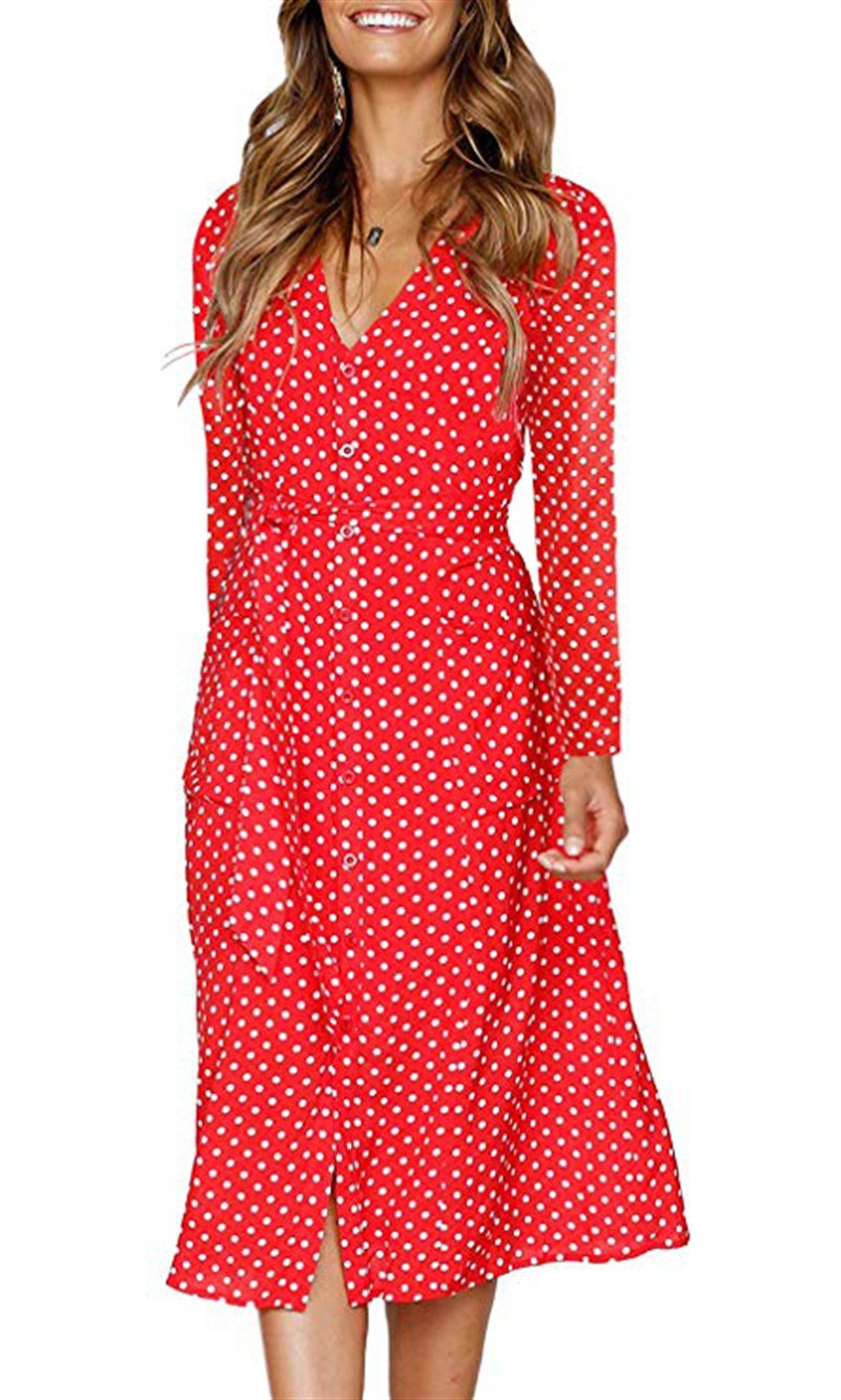 red polka dot shirt dress