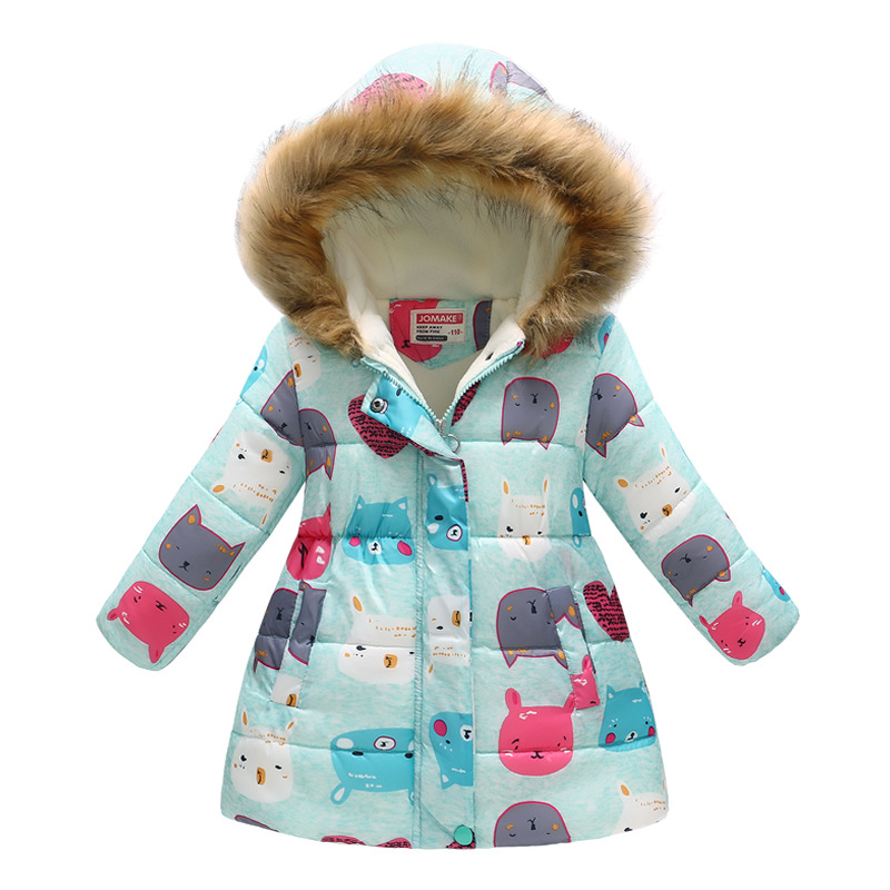 Kids Girls Cotton Down Coat Winter Floral Printed Long Sleeve Hooded Children Warm Thick Fleece Parka Jacket 11#