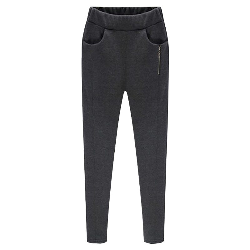 Women Harem Pants Plus Size High Waist Skinny Fleece Casual Warm Zipper Leggings Pencil Trousers dark gray