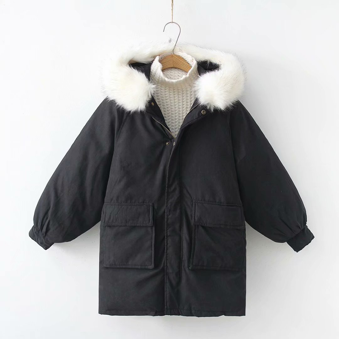 Women Parkas Coat Winter Warm Thick Long Sleeve Pockets Hooded Casual Loose Cotton Down Jacket black