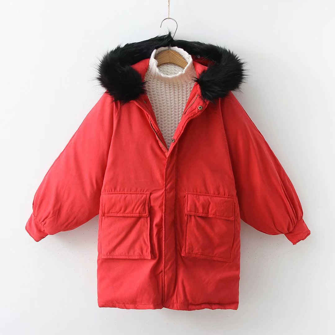 Women Parkas Coat Winter Warm Thick Long Sleeve Pockets Hooded Casual Loose Cotton Down Jacket red