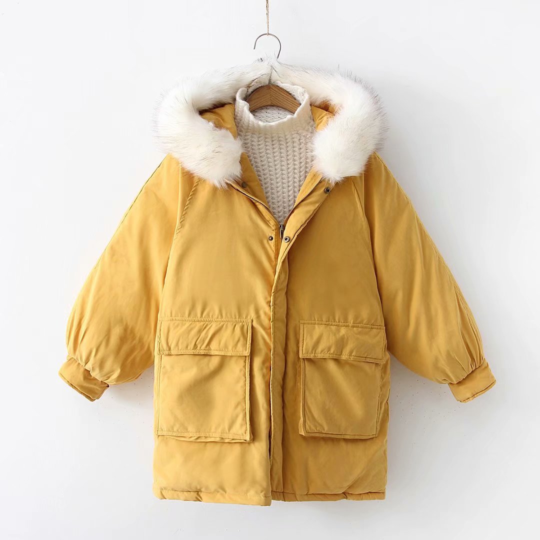 Women Parkas Coat Winter Warm Thick Long Sleeve Pockets Hooded Casual Loose Cotton Down Jacket yellow