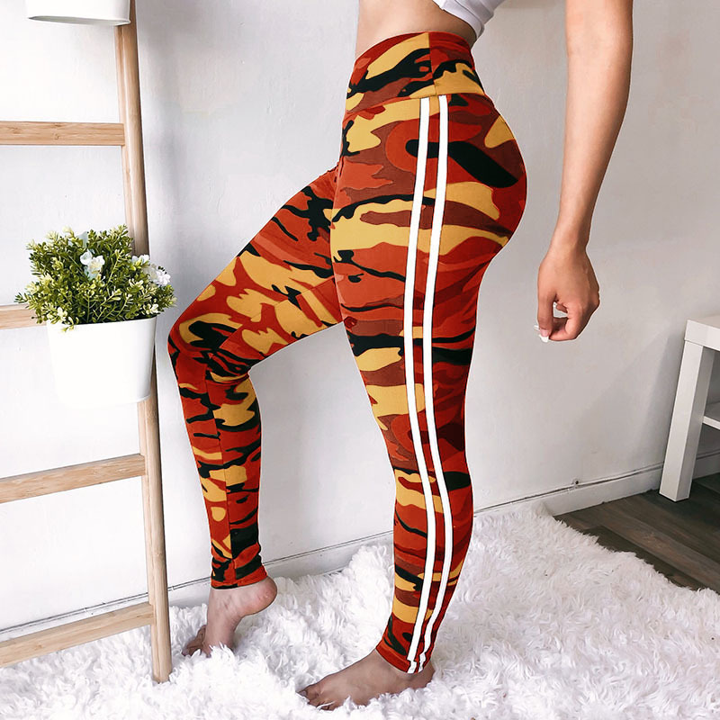  Women Camouflage Printed Leggings Elastic Waist Skinny Casual Fitness Jegging Camo Sweatpants Pencil Pants orange