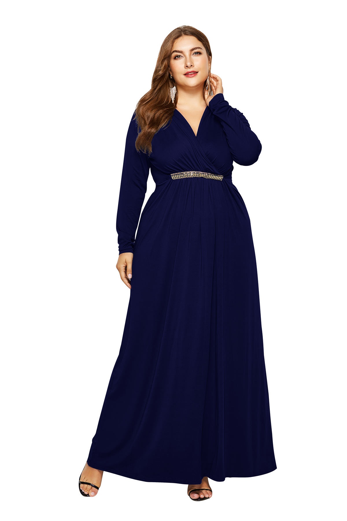 plus size long sleeve navy blue dress