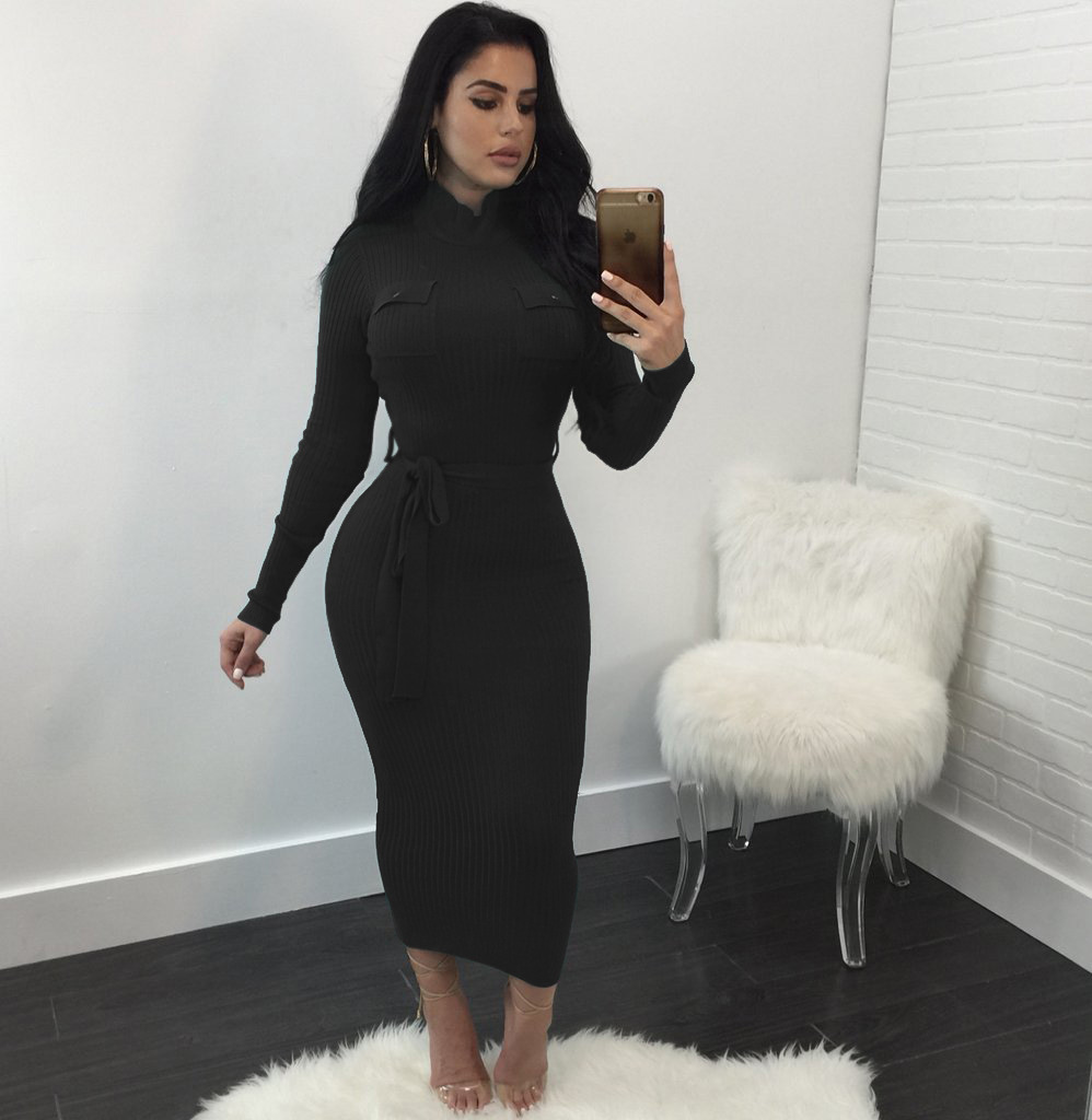 black long sleeve pencil dress