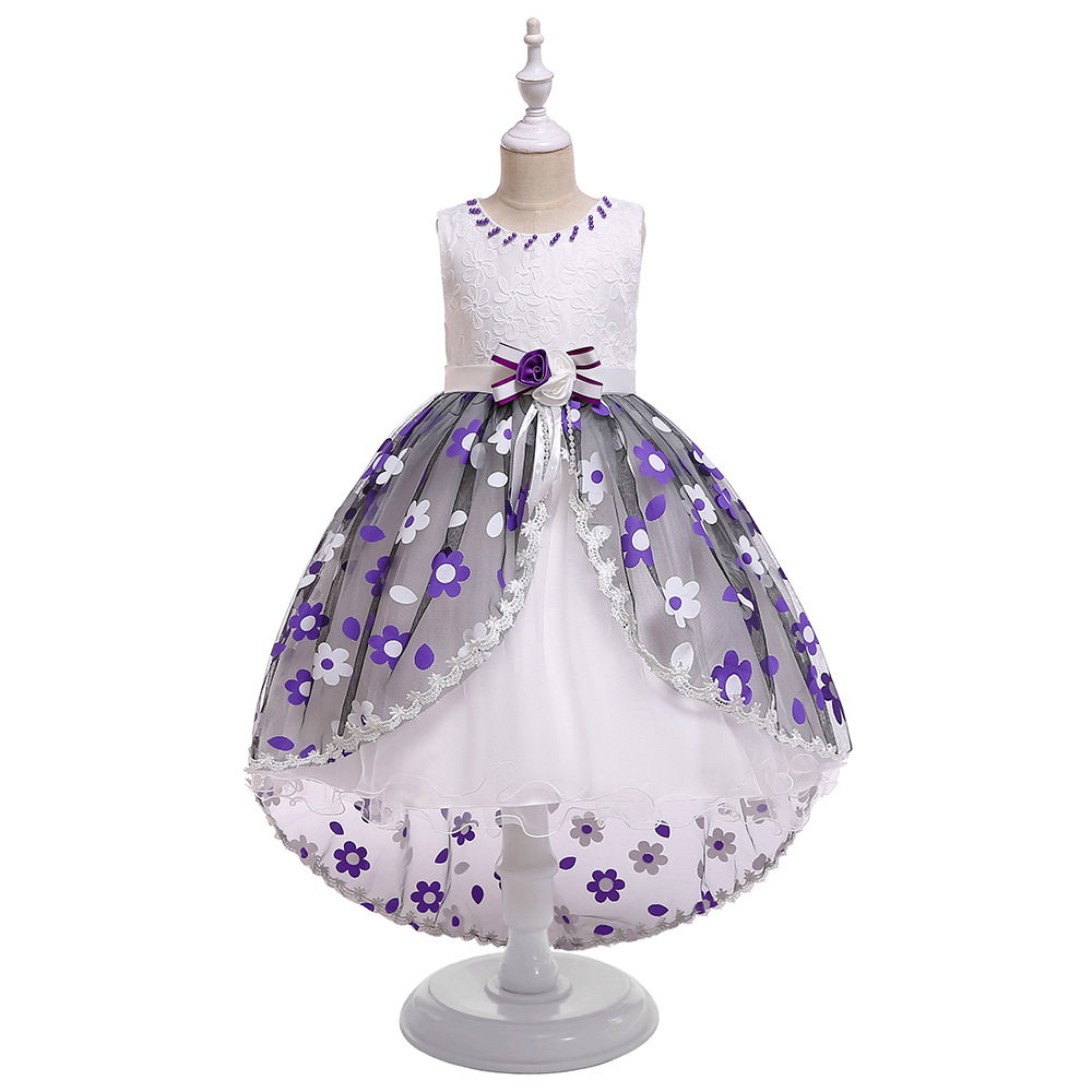 purple and silver flower girl dresses