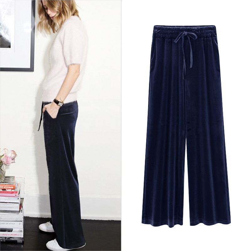 women's navy blue velvet pants