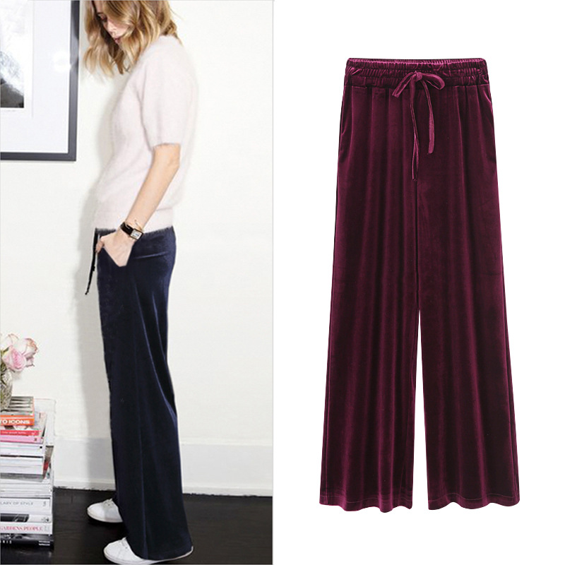 high waisted wide leg velvet pants