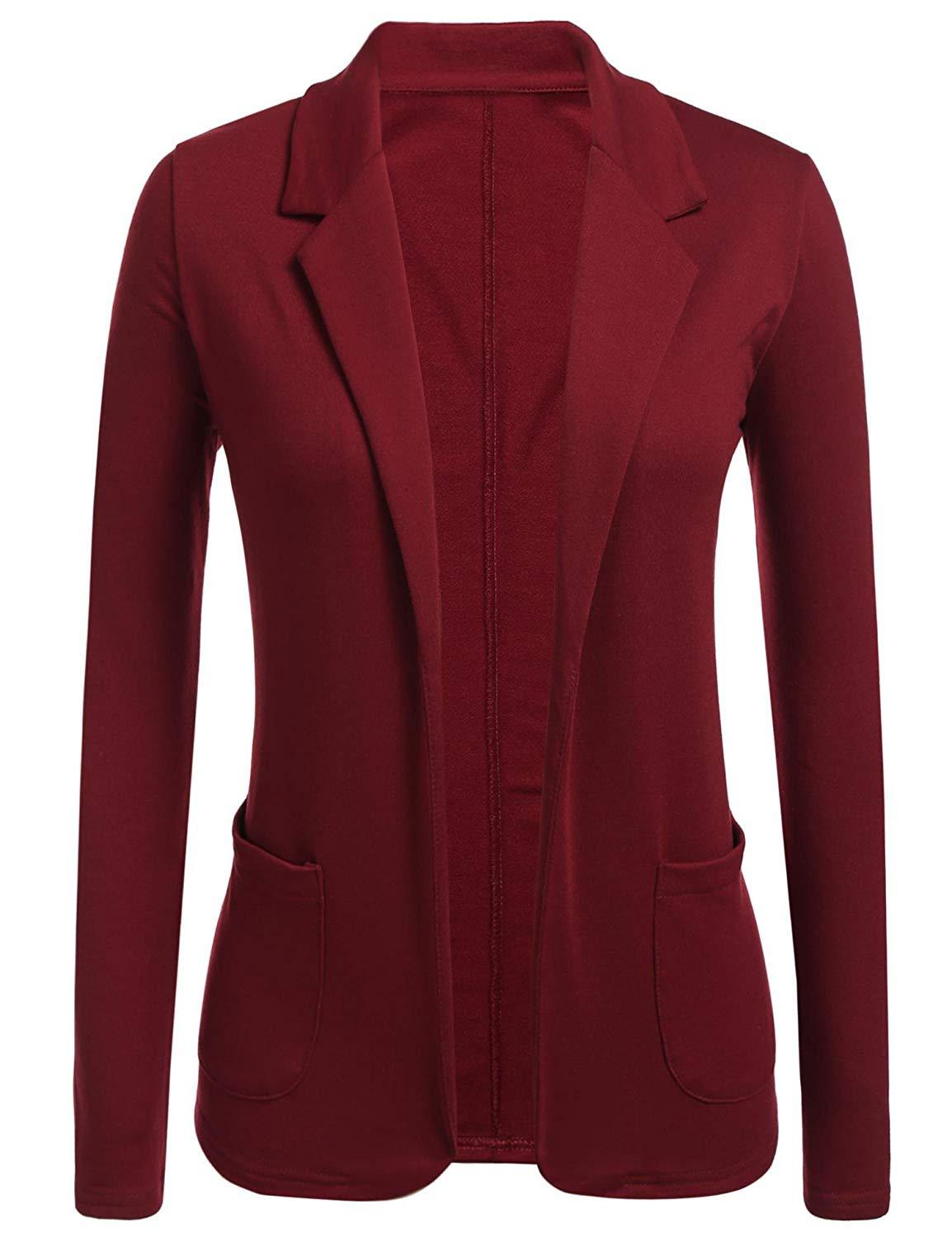 Women Blazer Coat Autumn Casual Long Sleeve Work Office Business Lady Slim Suit Jacket crimson