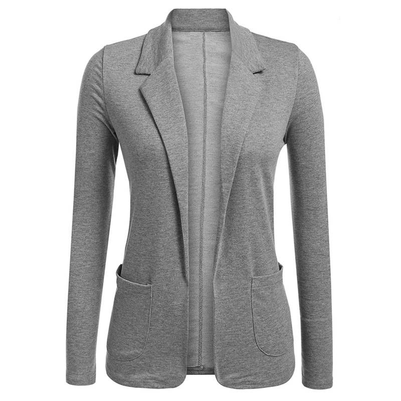  Women Blazer Coat Autumn Casual Long Sleeve Work Office Business Lady Slim Suit Jacket gray