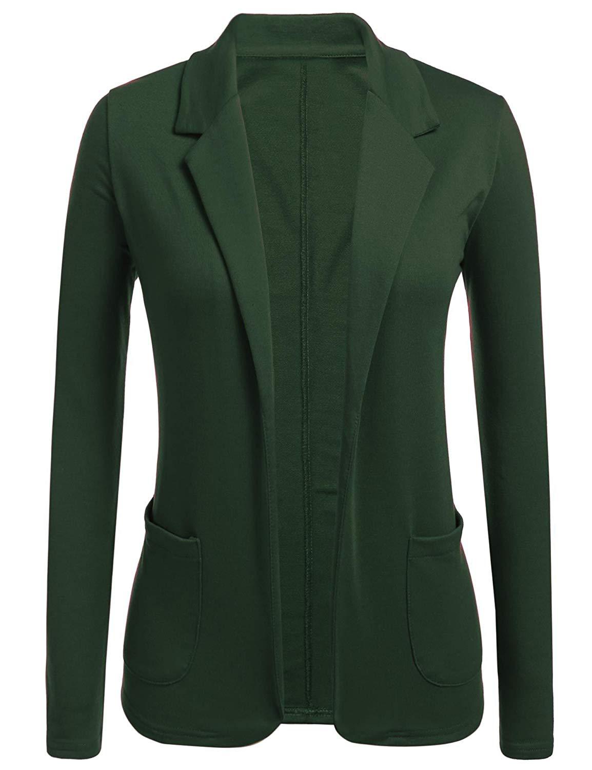  Women Blazer Coat Autumn Casual Long Sleeve Work Office Business Lady Slim Suit Jacket green