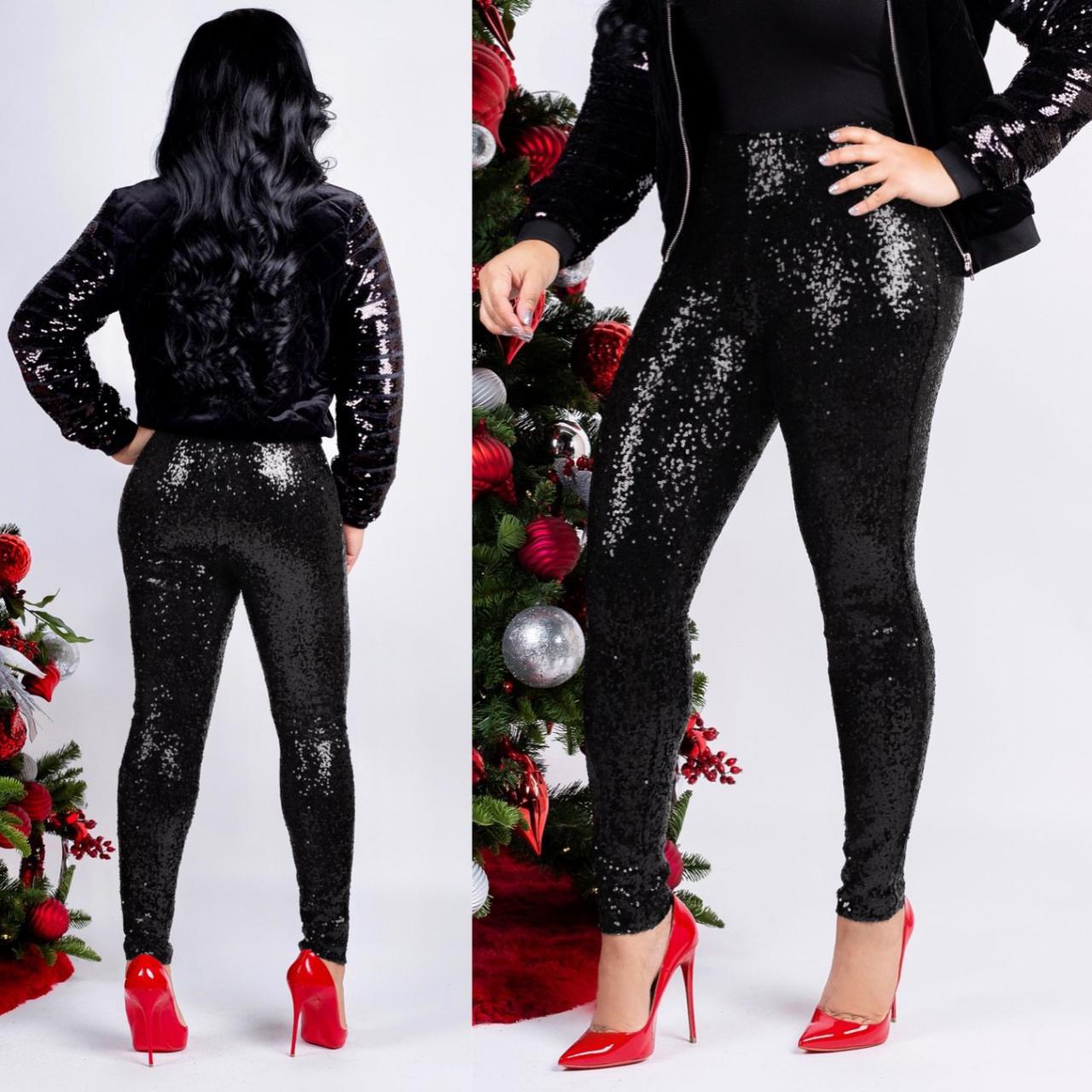 Women Sequined Pencil Pants With Lining Sexy Skinny Slim Night Club Party Trousers black