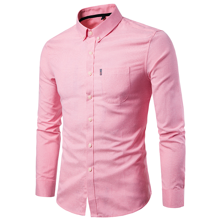 Men Shirt Spring Autumn Long Sleeve Turn-down Collar Single Breasted Plus Size Business Formal Casual Slim Fit Shirt coral