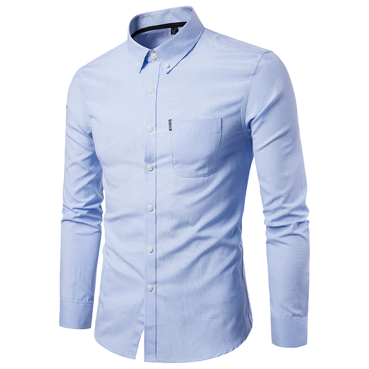 Men Shirt Spring Autumn Long Sleeve Turn-down Collar Single Breasted Plus Size Business Formal Casual Slim Fit Shirt Light Blue
