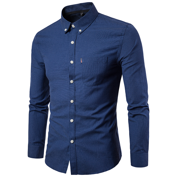 Men Shirt Spring Autumn Long Sleeve Turn-down Collar Single Breasted Plus Size Business Formal Casual Slim Fit Shirt Navy Blue