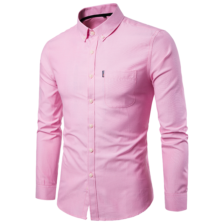 Men Shirt Spring Autumn Long Sleeve Turn-down Collar Single Breasted Plus Size Business Formal Casual Slim Fit Shirt pink