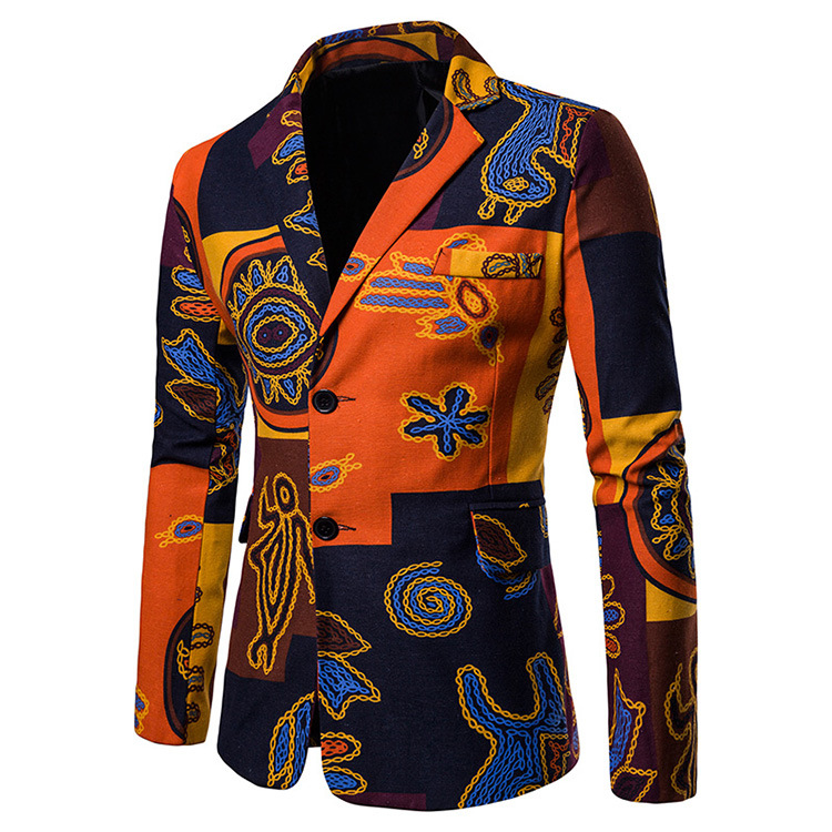 Men Blazer Coat Spring Autumn Africa National Style Printed Slim Fit Casual Male Suit Jacket X07
