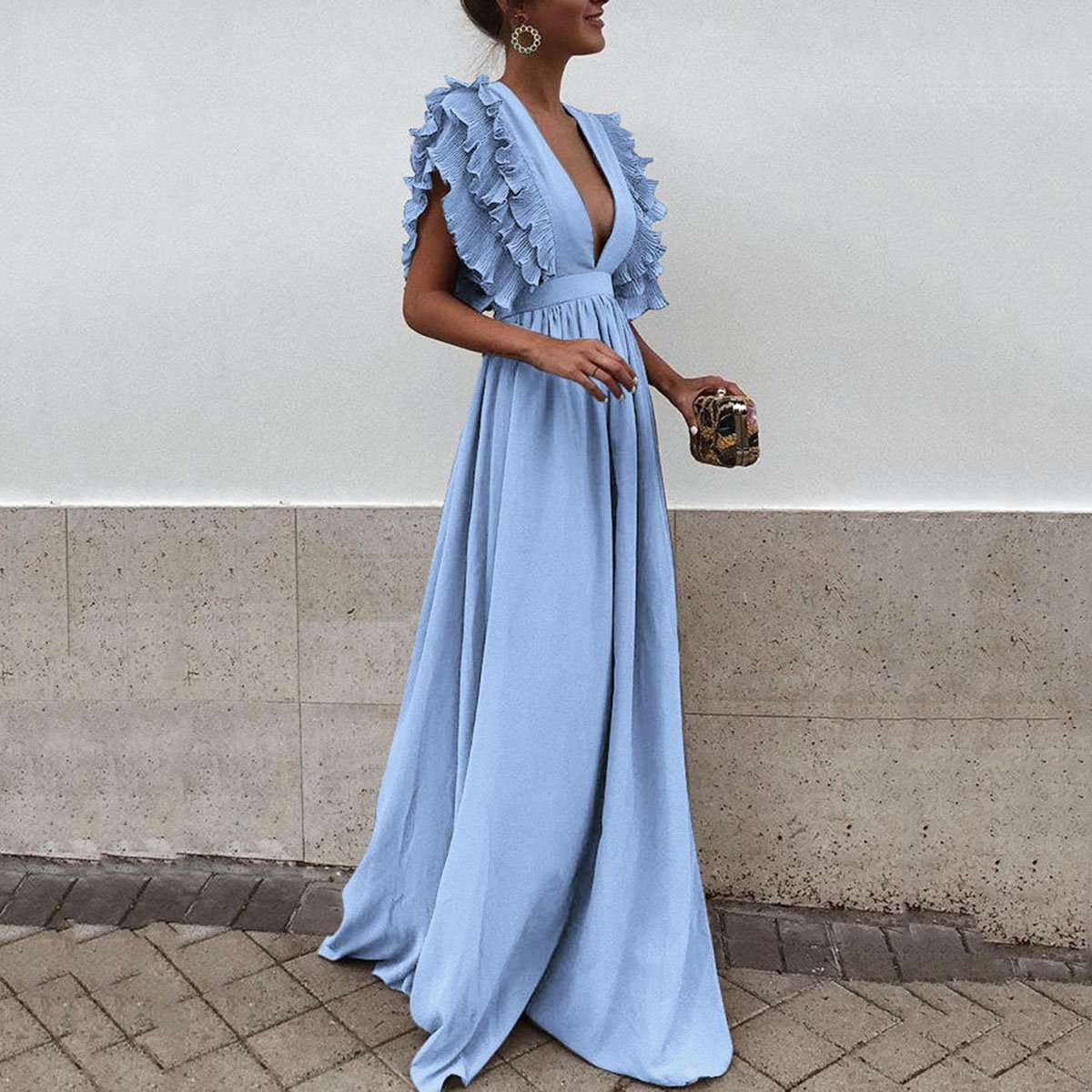 baby blue long sleeve maxi dress