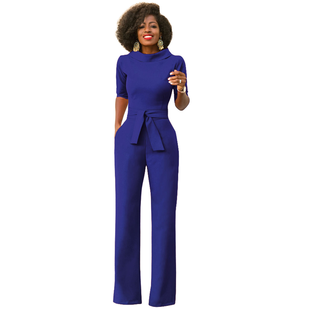 royal blue wide leg jumpsuit